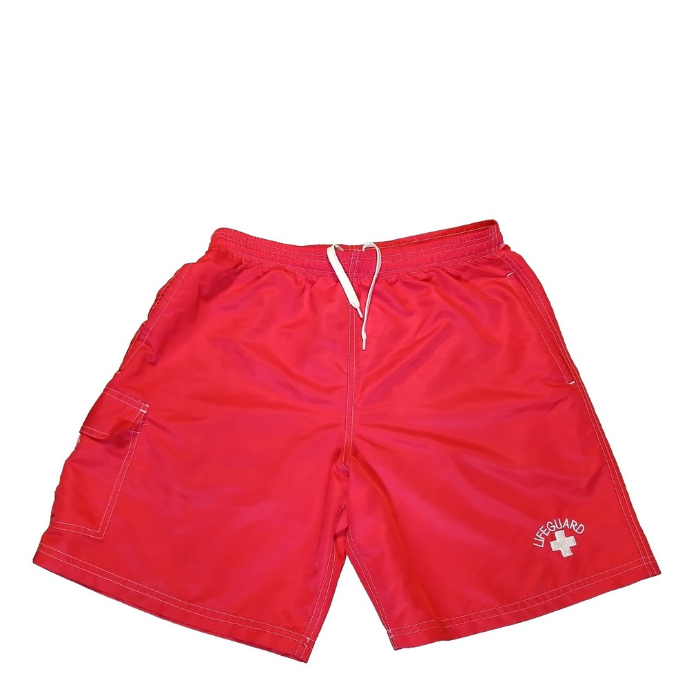 Threads Lifeguard Mens S Swim Trunks‎ Board Shorts Red Slash Pockets Drawstring